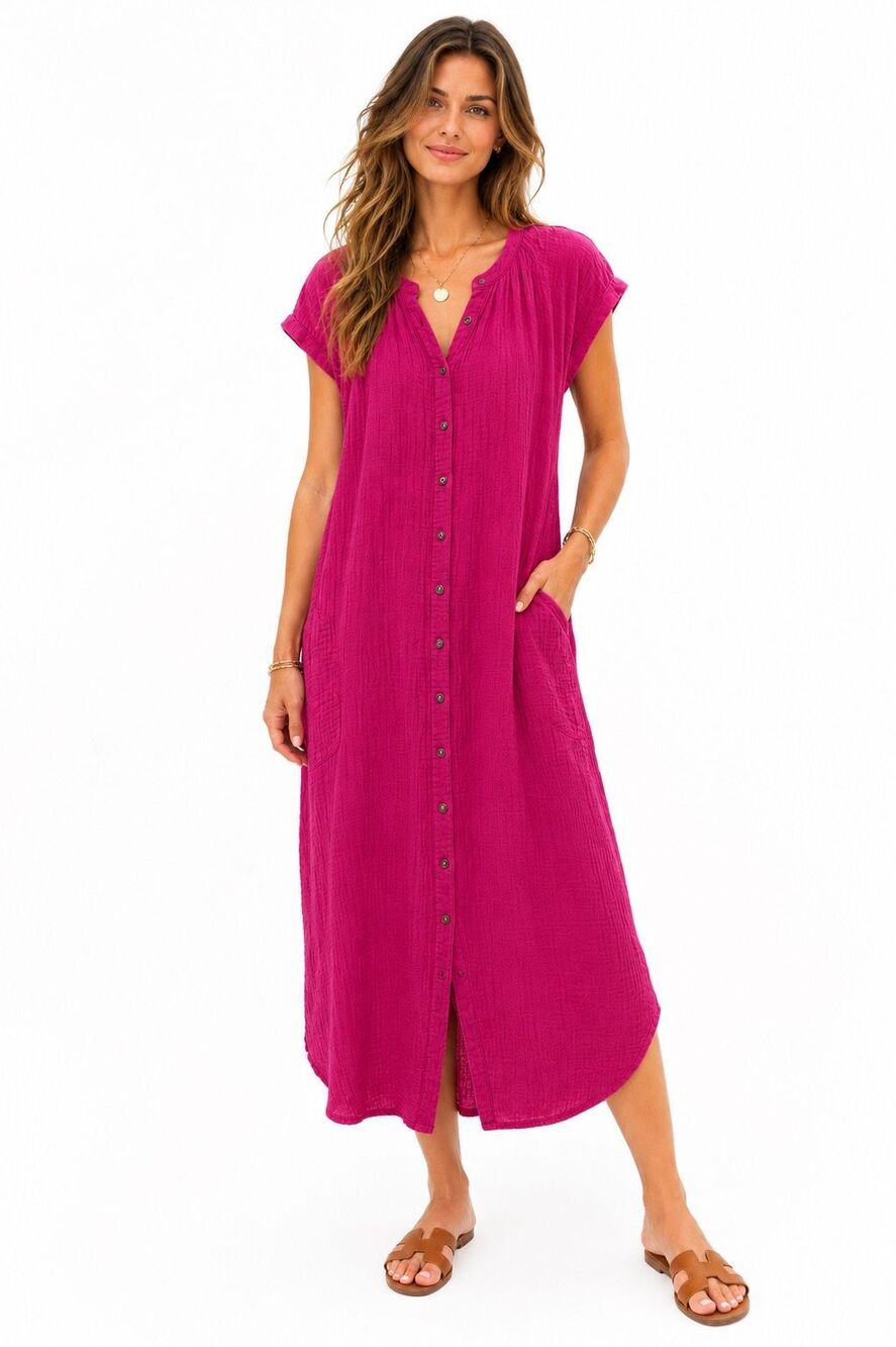 Xirena Kam Shirt Dress 100% Cotton Purple Size S